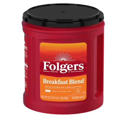 33.7oz Folgers Breakfast Blend Ground Coffee Smooth Mild Light Roast Daily Brew
