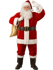 Santa Claus Costume Deluxe Red Suit 10Pcs Professional Adult Christmas Outfit