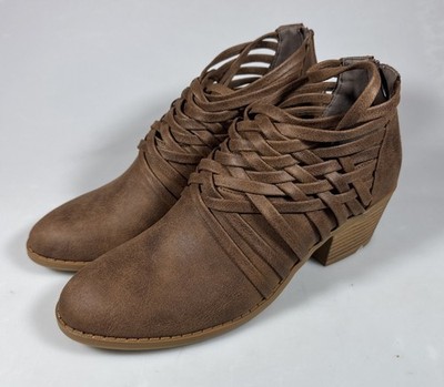 Fergalicious Bandana Cognac Ankle Boots Womens Size 7 Strappy Western NWOB