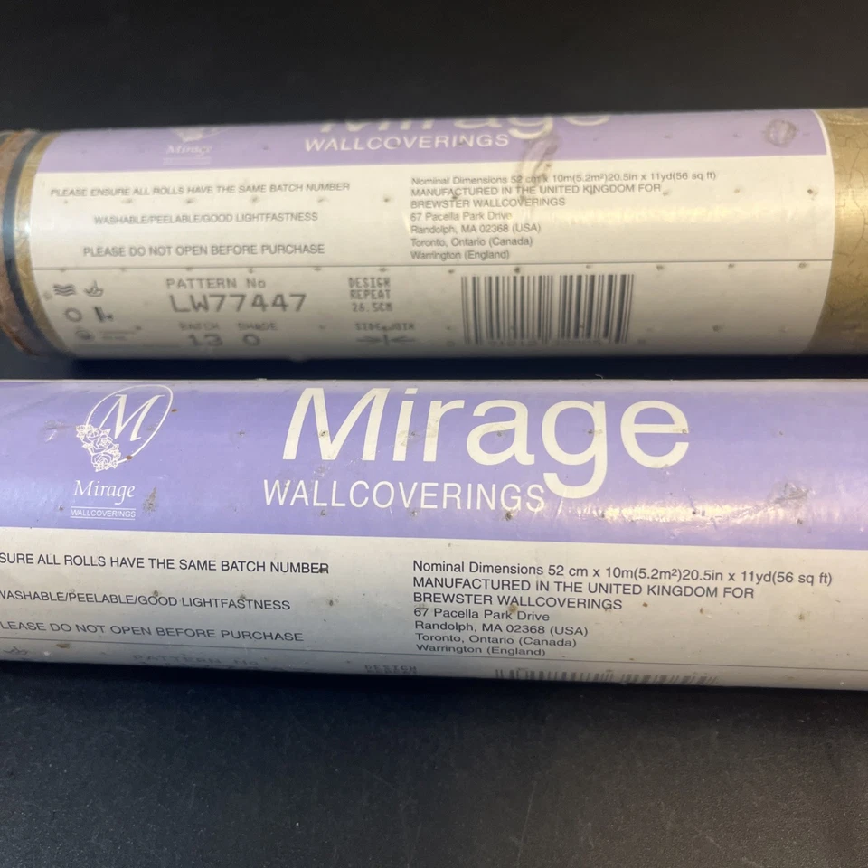 2 Mirage Wallpaper 56 Sq Ft Gold Stripe Tan Stripe Floral Shelf Crafts Bath Lot - Image 4 of 4