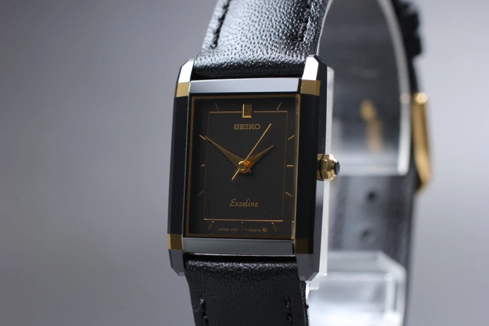  Vintage 1985 N MINT Seiko Exceline 7321-5980 Black Tank Qz Womens Watch JAPAN - Image 3 of 4