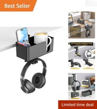 Detachable 4-in-1 Desk Storage: Headphone Hanger with 360  Rotation  Cup Holder