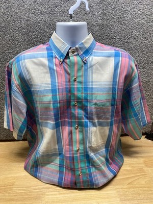 Gant Salty Dog Mens Large Plaid Half Sleeve Button Down Shirt Pocket Lightweight