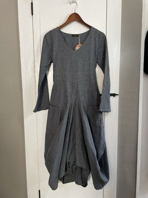 Women s Gray Long-Sleeve V-neck Cocoon / Balloon Style Dress New With Tags Sz S