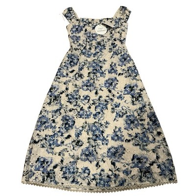 Lost And Wander Blue & White Floral Dress S Cotton Embroidered Midi Sleeveless