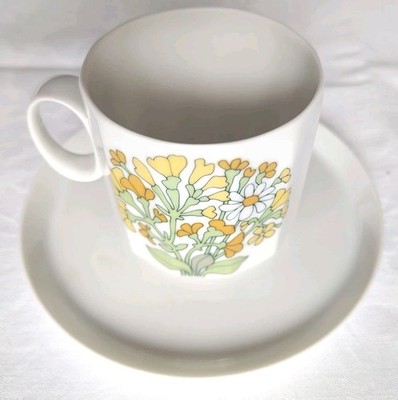 Rosenthal Polygon Blumen Orange Gelb Kaffeetasse +UT, Entwurf Tapio Wirkkala