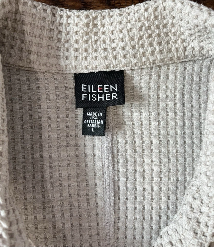 Женский кардиган Eileen Fisher L вафельный вязаный кремовый на пуговицах передняя куртка карманы - Изображение 3 из 4