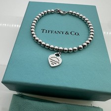 Genuine Tiffany & Co Heart Beaded Charm Sterling Silver bracelet With Box 