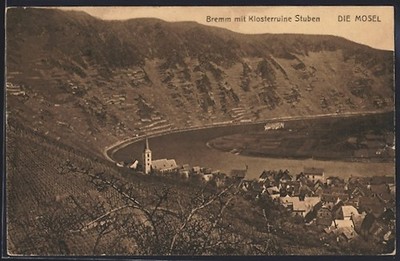 Ansichtskarte Bremm, Ortsansicht mit Klosterruine Stubben 1918 