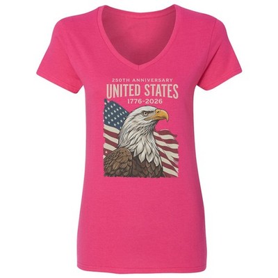 USA 250th Anniversary Eagle Flag 1776 2026 Ladies' V-Neck Tshirt