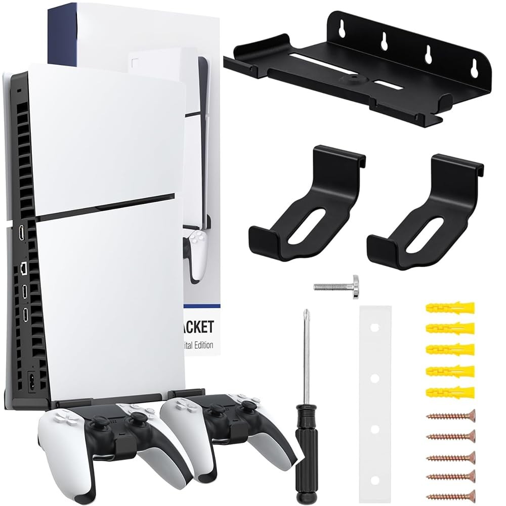 Support mural compatible PS5 Slim et Standard fixation verticale noire