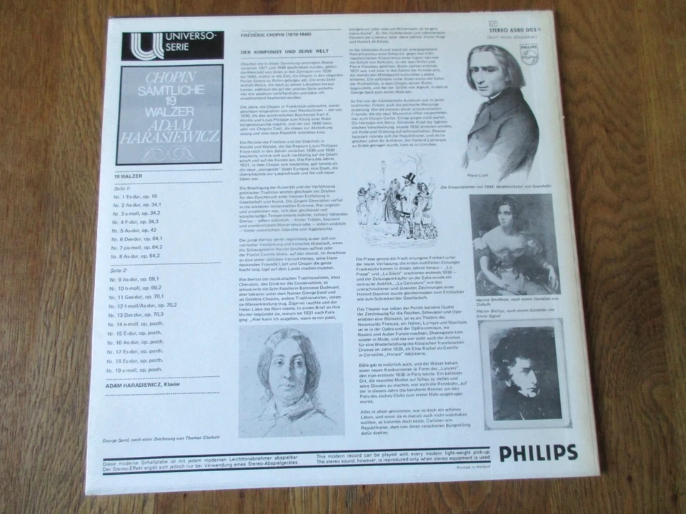 Chopin - The 19 Waltzes / Adam Harasiewicz / Philips 6580 003 / Ed1 1970 NM/NM- - Image 3 of 3