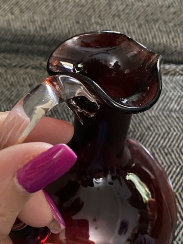 Cranberry Glass Itched Cruet W Clear Handle (no Stopper) - Picture 10 of 16