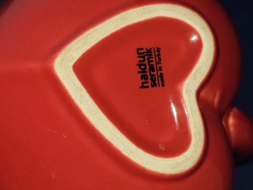 Vintage Halden Seramik rotes Herz Teekanne Geschirr Schüssel Waschtisch Pflanzgefäß Valentinstag EUC! - Bild 6 von 7