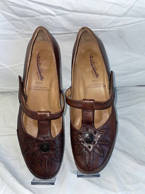 Softshoe By Medicus Womens Leather Classic Brown Mary Jane Block Heel Sz 7