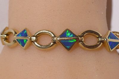 14k Gold Opal Bracelet Yellow Gold Inlay Blue Green Opal  display picture 1
