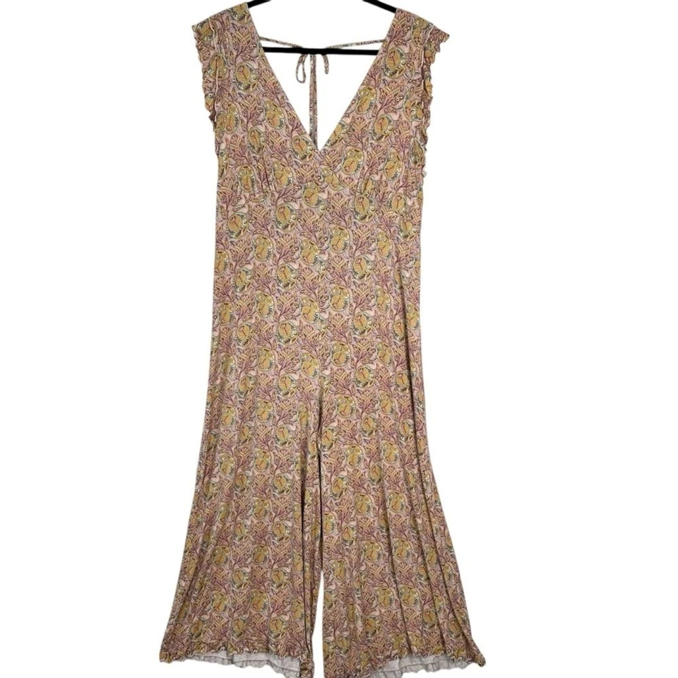 Mono Anthropologie Matilda con Volantes L Rosa Neutro Jersey Cómodo Boho Cottage Foto 3 de 4