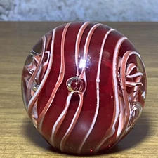 DYNASTY GALLERY LARGE PAPERWEIGHT Round SIGNED Red Swirls Bubbles K6