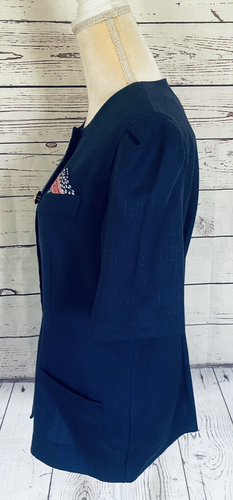 Women’s Size 12 Blouse Leslie Fay Blue Short Sleeves Button Down Pockets Soft - Picture 8 of 12