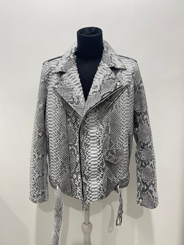 Man's Snakeskin Biker Jacket | Python Leather Moto Jacket, Natural Grey Jacket | - Picture 9 of 11