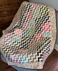 Vintage Style True Scrappy Cotton Patchwork Quilt in Zig Zag Diagonal Design
