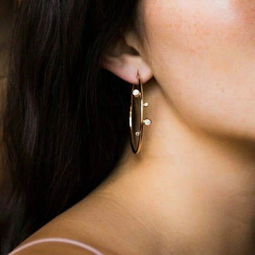 14K Yellow Gold Plated 1.58Ct Round Lab-Created Fire Opal Women Hoop Earring - Picture 2 of 4