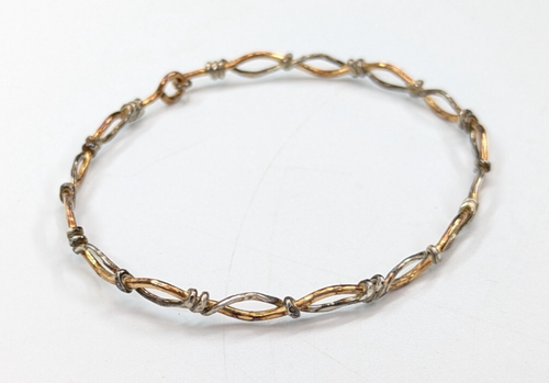 Sterling Silver Gold Vermeil Twisted Dainty Hook Clasp Bangle Bracelet 5.3g - Picture 4 of 5