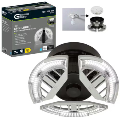 7 in. Spin Light 3 Adjustable Heads 3500 Lumens LED Flush Mount Light Gray Color