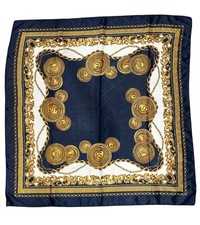Vintage Inspired Navy Gold Baroque Print Polyester Square Scarf 35 Inches
