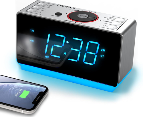 Alarm Clock Radio with Bluetooth Speaker, FM Radio, Dual Alarm with Snooze, Larg