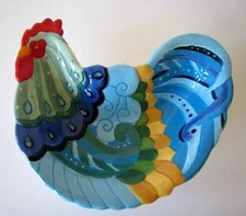 Ganz Bella Casa Rooster Serving Dish/Bowl  8"x7" Blue, Yellow, Green, Red