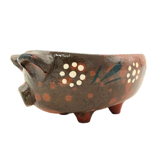 Mexican Pottery Pig Salsa Bowl Figurine Terracotta Redware Salsero de Barro - Picture 5 of 7