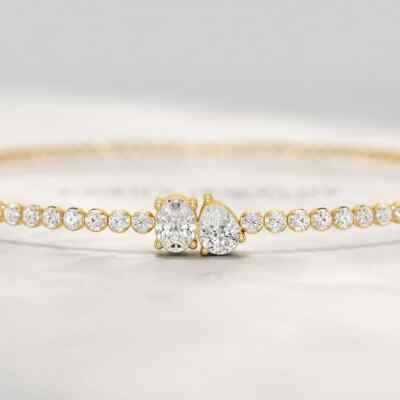 1.88Ct Lab Grown Toi Et Moi Diamond Statement Tennis Bracelet 14K Yellow Gold