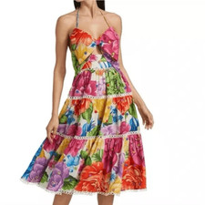 FARM Rio Rainbow Chita Flower Midi Dress Floral Crochet 3D Small S NWT