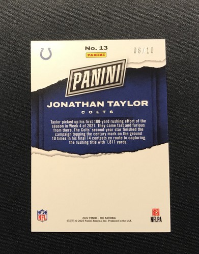 Jonathan Taylor /10 2022 Panini National NSCC Silver Pack GOLD #13 - Picture 2 of 2