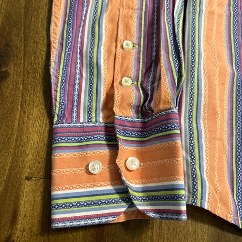 Dragonfly Rock n Roll Mens Western Button Up Shirt Size Medium Orange Striped - Picture 4 of 11