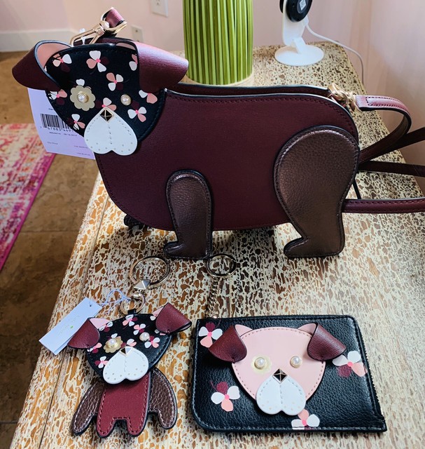 Kate Spade Dog Crossbody Floral Pup Handbag Zip Card Holder & Key FOB 3