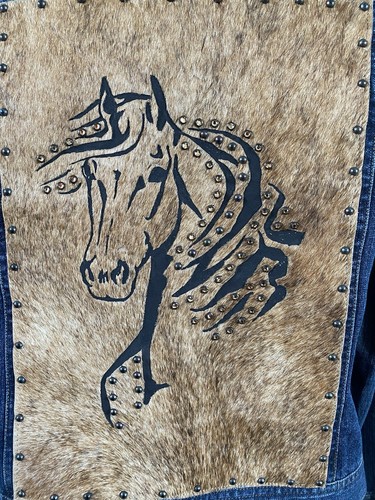 Chaqueta de mezclilla para mujer Cripple Creek con bolsillos tachonados apliques de caballo occidental talla XL - Imagen 6 de 9