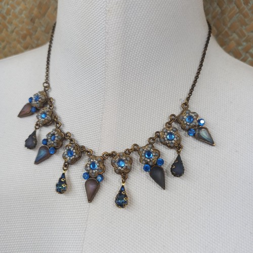 Michal Negrin Necklace Early Vintage Blue Flowers Lace Beads Crystals Gift WOB - Picture 12 of 16