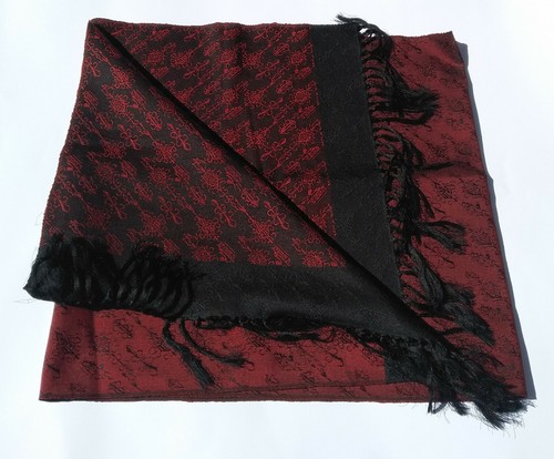 MUFFLER Takashimaya Tokyo silk Black & Red monogram Japan scarf 33 x 133 cm. - Picture 2 of 8