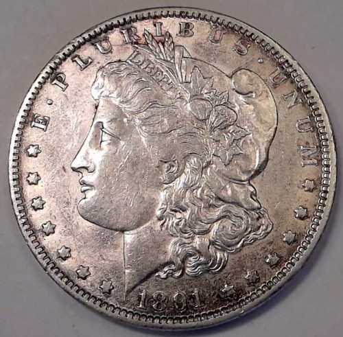 1891-O MORGAN SILVER DOLLAR , AU+/BU DETAILS #1627