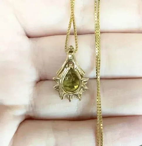 2Ct Pear Cut Lab Created Peridot Women's Pendant 14K Yellow Gold Plated Silver - Picture 3 of 4
