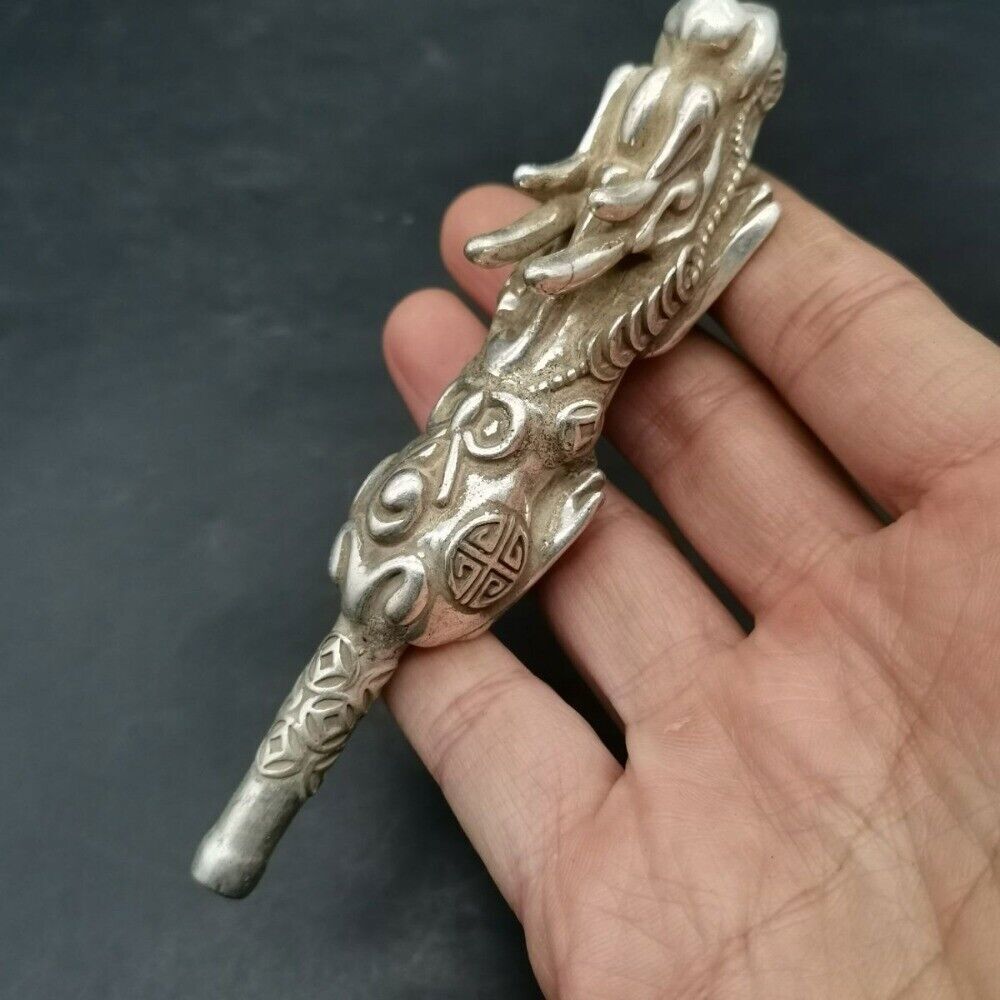 dragon cigarette holder Old Chinese Tibet Silver Handcarved Dragon Cigarette Holder Smoking Tools  2303