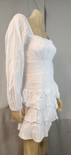 Altar'D State Naomi White Tiered Long Slv Square Neck Dress MEDIUM Womens NEW - Picture 4 of 7