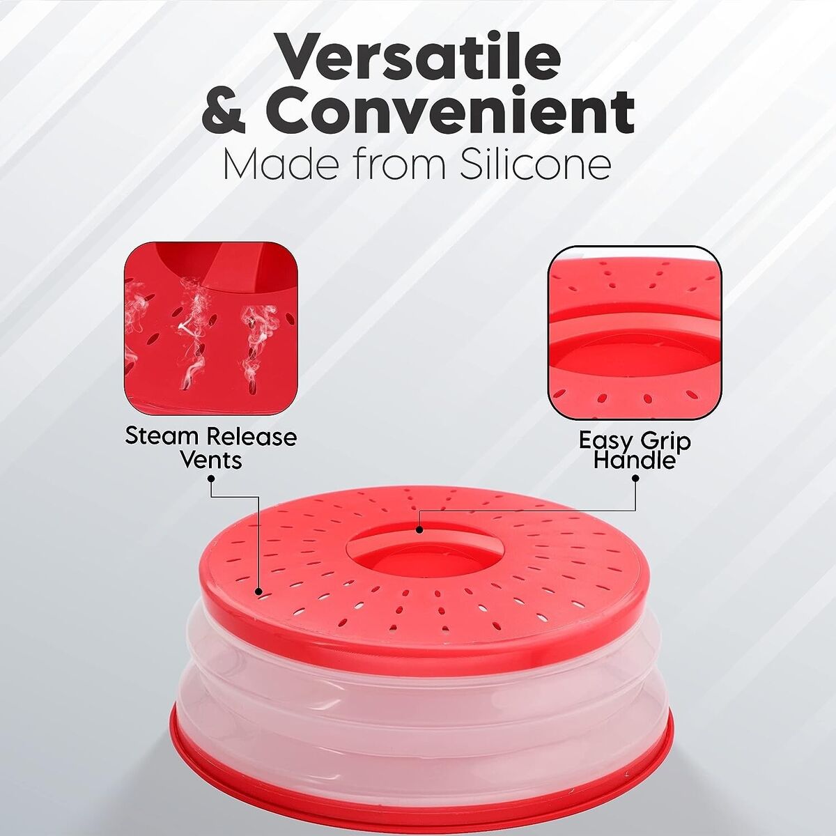 Collapsible Microwave Food Plate Cover,Vented,BPA Free Food Grade Silicone  Lid-Red