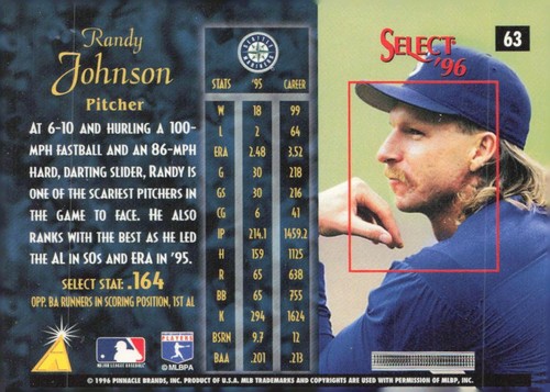 1996 Select #63 Randy Johnson - 第 2/2 張圖片