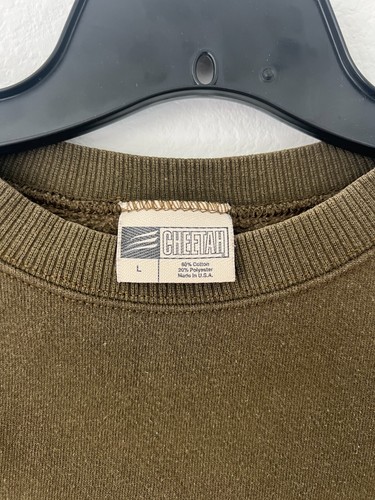 VTG Cheetah Mens Large Made in USA Olive Green Sweatshirt - Picture 2 of 3