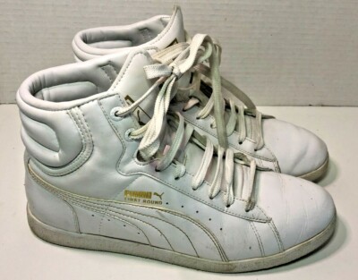 white and gold high top pumas