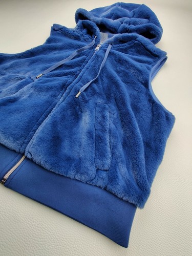 Calia by Carrie Underwood Vest Wmn's Large Blue Faux Fur Sleeveless Hooded New - Picture 5 of 10