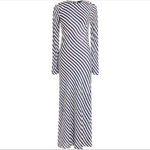 J Crew Long-sleeve striped dress in viscose chiffon Size 22 White Blue - Picture 6 of 6